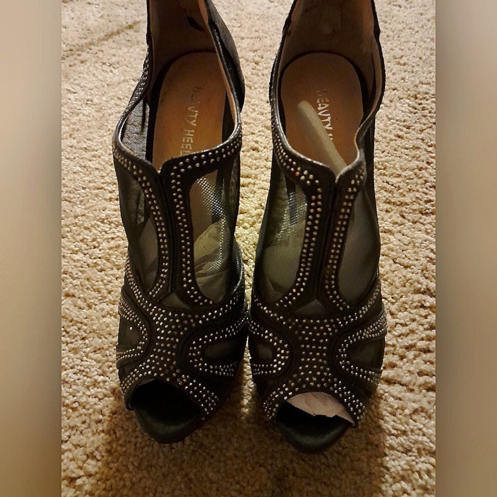 Studed sheer open toe pumps